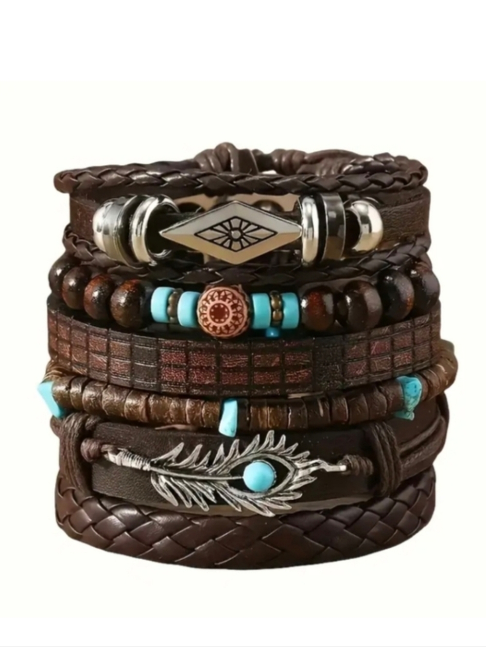 Brown Retro Bracelets Turquoise Brown Western Style Women Teen Silvery Jewely - Picture 5 of 7